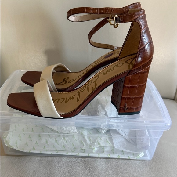 Sam Edelman Shoes - Sam Edelman Tan and Cream Croc-Embossed Heels